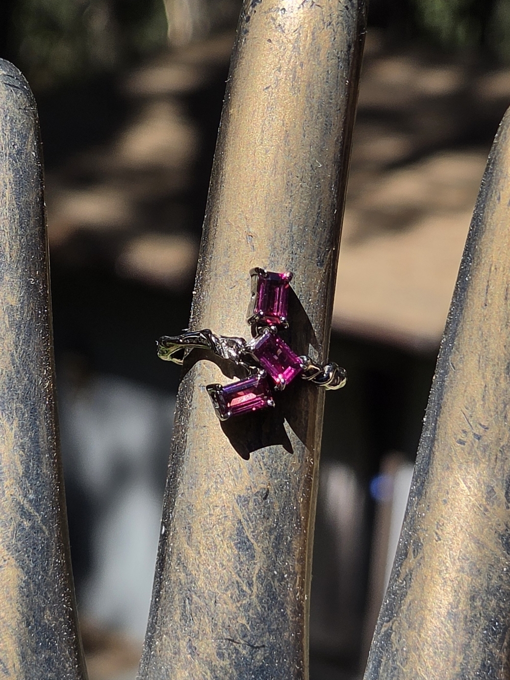 Rhodalite Natural Baguette Sterling & Rhidium Ring Sz6.5 - Picture 6 of 9